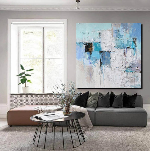 Simple Modern Paintings, Bedroom Abstract Paintings, Blue Abstract Contemporary Art, Acrylic Painting on Canvas, Hand Painted Canvas Art-Grace Painting Crafts