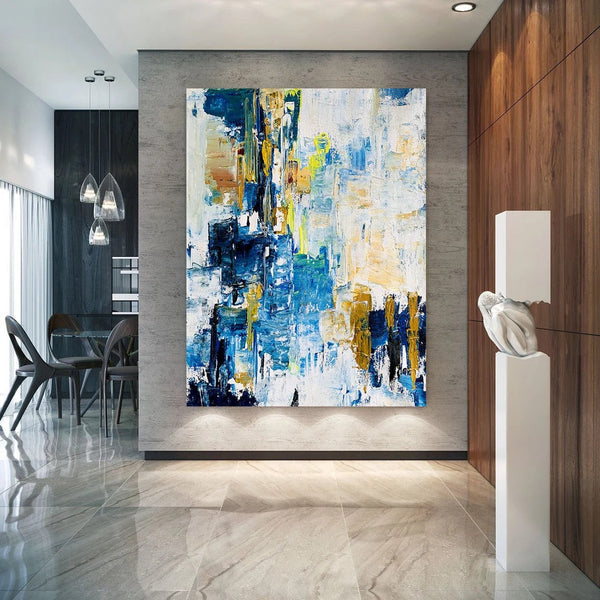 Living Room Abstract Paintings, Blue Modern Abstract Painting, Large Acrylic Canvas Paintings, Large Wall Art Ideas, Impasto Painting-Grace Painting Crafts