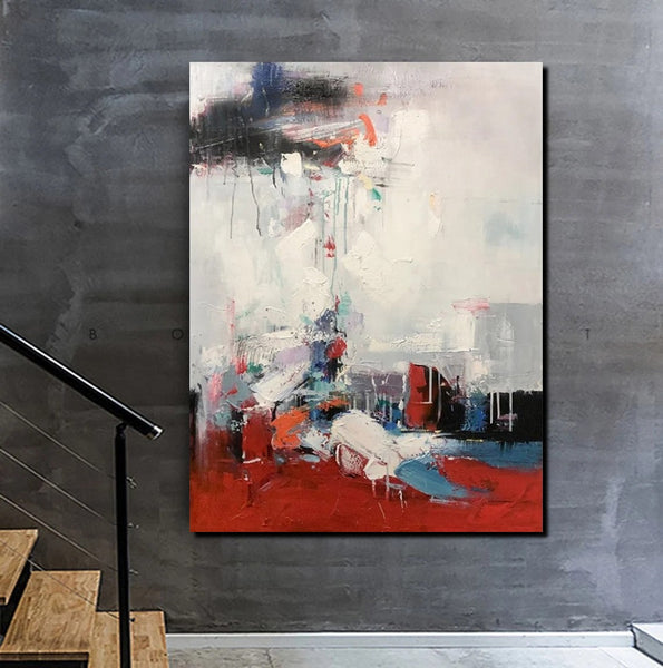 Simple Wall Art Ideas, Red Modern Abstract Painting, Dining Room Abstract Paintings, Buy Art Online, Large Acrylic Canvas Paintings-Grace Painting Crafts