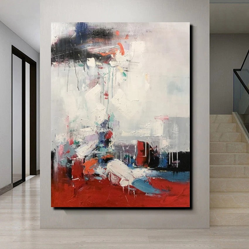 Simple Wall Art Ideas, Red Modern Abstract Painting, Dining Room Abstract Paintings, Buy Art Online, Large Acrylic Canvas Paintings-Grace Painting Crafts