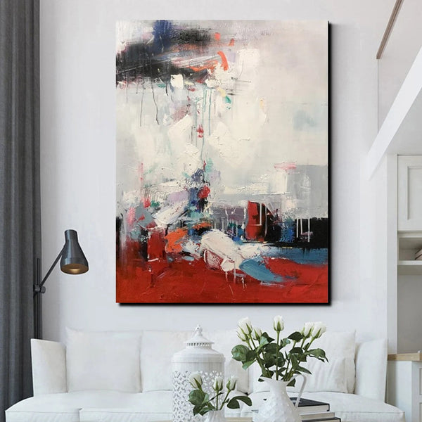 Simple Wall Art Ideas, Red Modern Abstract Painting, Dining Room Abstract Paintings, Buy Art Online, Large Acrylic Canvas Paintings-Grace Painting Crafts