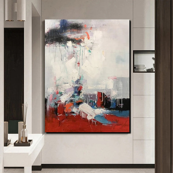 Simple Wall Art Ideas, Red Modern Abstract Painting, Dining Room Abstract Paintings, Buy Art Online, Large Acrylic Canvas Paintings-Grace Painting Crafts