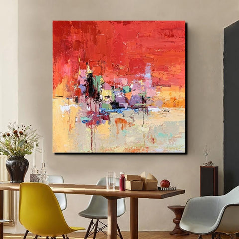 Simple Canvas Paintings, Dining Room Modern Paintings, Red Abstract Contemporary Art, Acrylic Painting on Canvas, Heavy Texture Paintings-Grace Painting Crafts