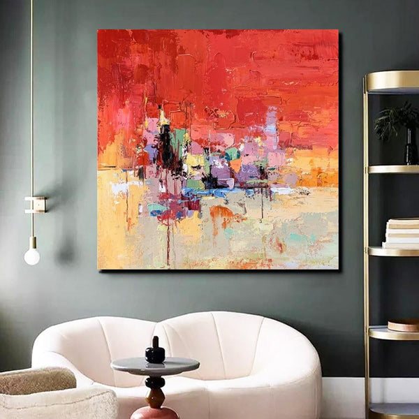 Simple Canvas Paintings, Dining Room Modern Paintings, Red Abstract Contemporary Art, Acrylic Painting on Canvas, Heavy Texture Paintings-Grace Painting Crafts