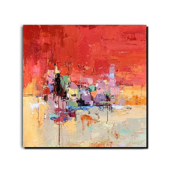 Simple Canvas Paintings, Dining Room Modern Paintings, Red Abstract Contemporary Art, Acrylic Painting on Canvas, Heavy Texture Paintings-Grace Painting Crafts