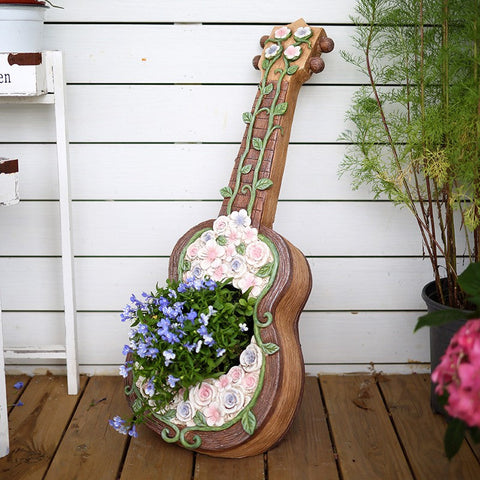 Modern Garden Flower Pot, Unique Guitar Flowerpot for Garden Ornaments, Beautiful Guitar Flowerpot, Villa Outdoor Decor Gardening Ideas-Grace Painting Crafts