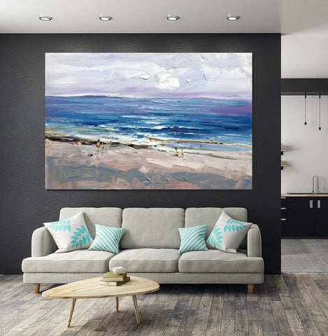 Canvas Paintings Behind Sofa, Landscape Painting for Living Room, Large Paintings on Canvas, Seashore Beach Painting, Heavy Texture Paintings-Grace Painting Crafts