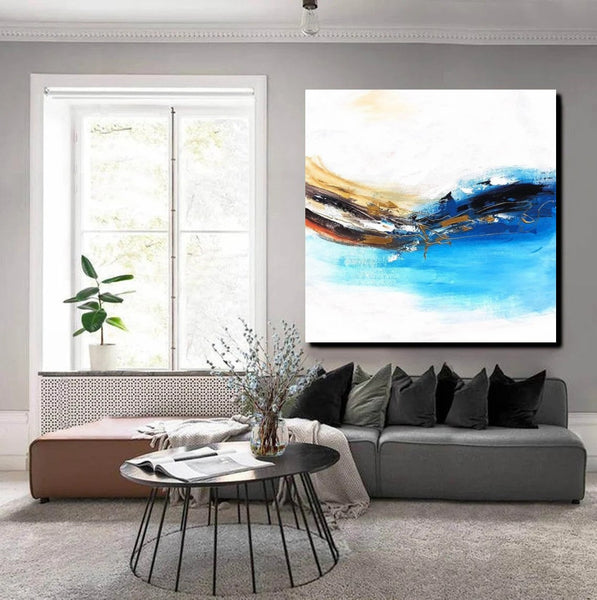 Simple Abstract Paintings, Bedroom Modern Paintings, Modern Contemporary Art, Acrylic Painting on Canvas, Blue Canvas Painting-Grace Painting Crafts