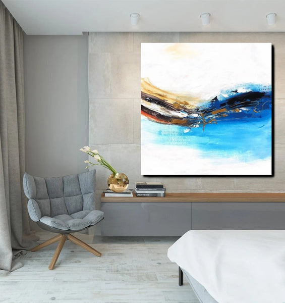 Simple Abstract Paintings, Bedroom Modern Paintings, Modern Contemporary Art, Acrylic Painting on Canvas, Blue Canvas Painting-Grace Painting Crafts