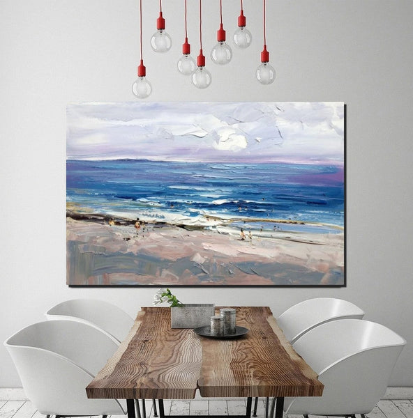 Canvas Paintings Behind Sofa, Landscape Painting for Living Room, Large Paintings on Canvas, Seashore Beach Painting, Heavy Texture Paintings-Grace Painting Crafts
