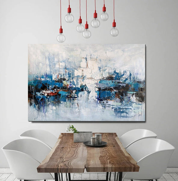 Large Wall Art Paintings Behind Sofa, Acrylic Paintings on Canvas, Acrylic Painting for Bedroom, Blue Modern Paintings, Heavy Texture Canvas Art-Grace Painting Crafts