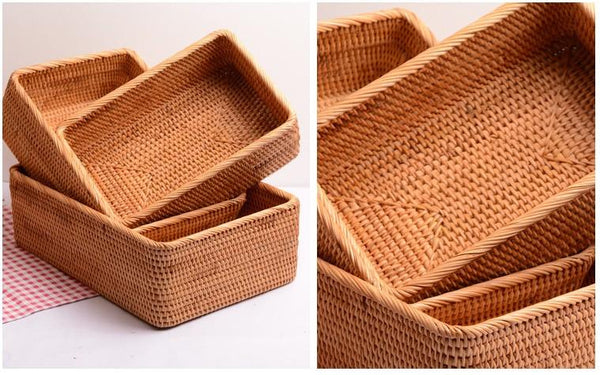 Rectangular Storage Basket for Living Room, Small Kitchen Storage Baskets, Woven Storage Baskets, Rattan Storage Baskets for Shelves-Grace Painting Crafts