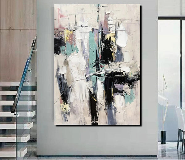 Contemporary Modern Art, Living Room Abstract Art Ideas, Black and White Impasto Paintings, Buy Wall Art Online, Palette Knife Abstract Paintings-Grace Painting Crafts