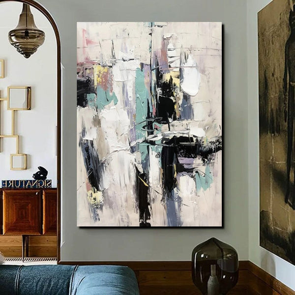 Contemporary Modern Art, Living Room Abstract Art Ideas, Black and White Impasto Paintings, Buy Wall Art Online, Palette Knife Abstract Paintings-Grace Painting Crafts