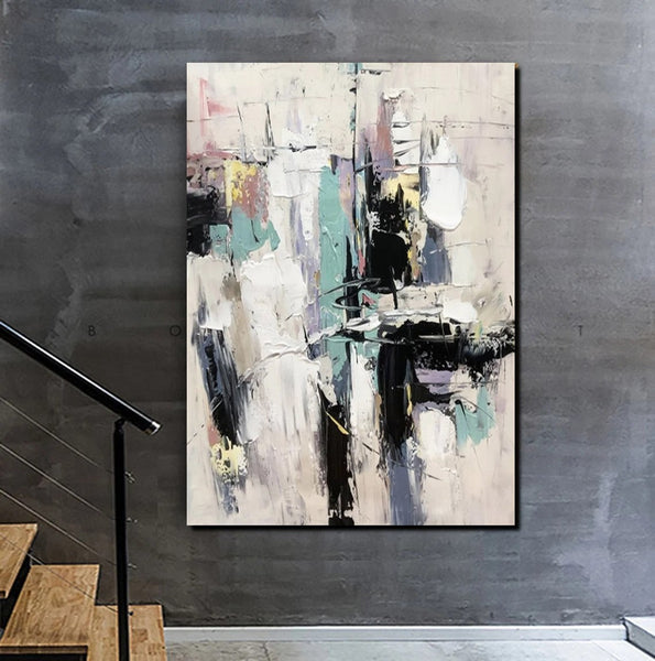 Contemporary Modern Art, Living Room Abstract Art Ideas, Black and White Impasto Paintings, Buy Wall Art Online, Palette Knife Abstract Paintings-Grace Painting Crafts