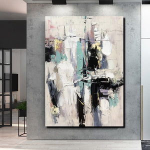 Contemporary Modern Art, Living Room Abstract Art Ideas, Black and White Impasto Paintings, Buy Wall Art Online, Palette Knife Abstract Paintings-Grace Painting Crafts