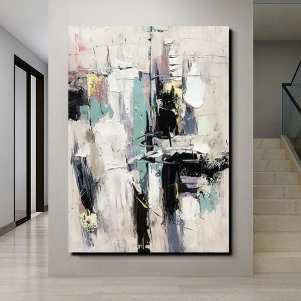 Contemporary Modern Art, Living Room Abstract Art Ideas, Black and White Impasto Paintings, Buy Wall Art Online, Palette Knife Abstract Paintings-Grace Painting Crafts