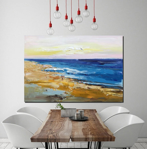 Large Paintings Behind Sofa, Landscape Painting for Living Room, Acrylic Paintings on Canvas, Heavy Texture Painting, Seashore Beach Painting-Grace Painting Crafts