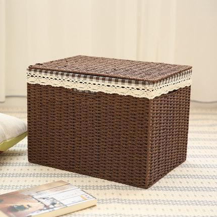 Large Deep Brown / Cream Color Woven Straw basket with Cover, Storage Basket for Toys, Rectangle Storage Basket, Storage Basket for Clothes-Grace Painting Crafts