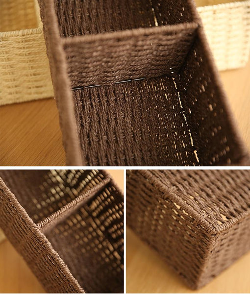 Woven Straw Storage basket with 3 Compartments, Wicker Storage Basket, Rectangle Storage Basket for Living Room-Grace Painting Crafts
