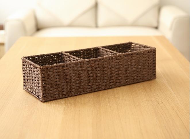 Woven Straw Storage basket with 3 Compartments, Wicker Storage Basket, Rectangle Storage Basket for Living Room-Grace Painting Crafts