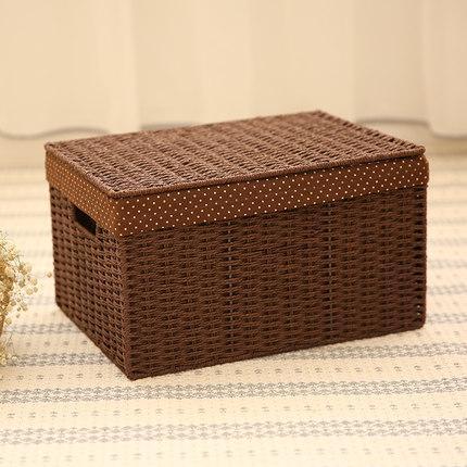 Storage Basket, Rectangle Basket, Deep Brown / Cream Color Woven Straw basket with Cover-Grace Painting Crafts
