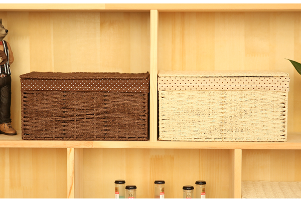 Storage Basket, Rectangle Basket, Deep Brown / Cream Color Woven Straw basket with Cover-Grace Painting Crafts