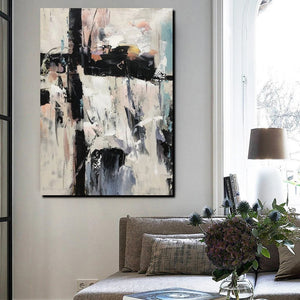 Black and White Impasto Paintings, Contemporary Modern Art, Bedroom Abstract Art Ideas, Buy Wall Art Online, Palette Knife Abstract Paintings-Grace Painting Crafts