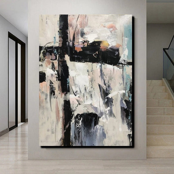 Black and White Impasto Paintings, Contemporary Modern Art, Bedroom Abstract Art Ideas, Buy Wall Art Online, Palette Knife Abstract Paintings-Grace Painting Crafts