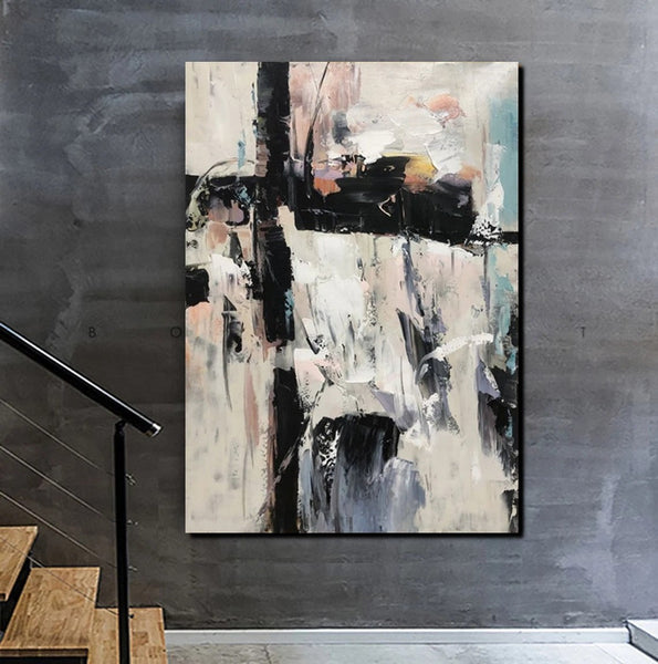 Black and White Impasto Paintings, Contemporary Modern Art, Bedroom Abstract Art Ideas, Buy Wall Art Online, Palette Knife Abstract Paintings-Grace Painting Crafts