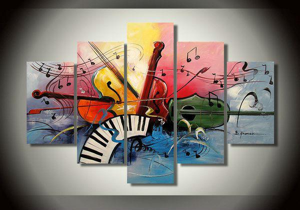 Abstract Canvas Painting, Large Paintings for Living Room, Acrylic Painting on Canvas, 5 Piece Canvas Painting, Music Painting, Violin Painting-Grace Painting Crafts