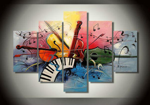 Abstract Canvas Painting, Large Paintings for Living Room, Acrylic Painting on Canvas, 5 Piece Canvas Painting, Music Painting, Violin Painting-Grace Painting Crafts
