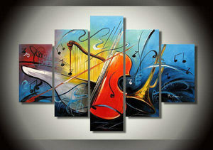 Modern Abstract Painting, Violin Painting, Music Paintings, 5 Piece Abstract Art, Bedroom Abstract Painting, Large Painting on Canvas-Grace Painting Crafts