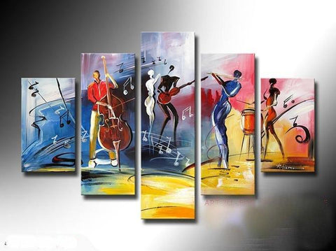 5 Piece Abstract Painting, Large Painting on Canvas, Cellist Painting, Flute Player, Drummer Painting, Modern Acylic Paintings, Buy Paintings Online-Grace Painting Crafts