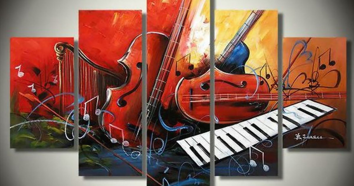 Music Abstract Painting, Electronic Organ Painting, Violin Painting, Harp, 5 Piece Abstract Painting-Grace Painting Crafts