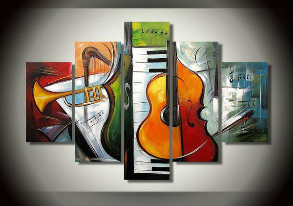 Violin Painting, Music Painting, 5 Piece Abstract Wall Art Paintings, Extra Large Wall Paintings on Canvas, Living Room Modern Art-Grace Painting Crafts