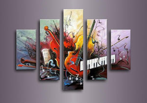 Guitar Painting, Violin Painting, Electronic Organ Painting, 5 Piece Modern Wall Art, Extra Large Art-Grace Painting Crafts