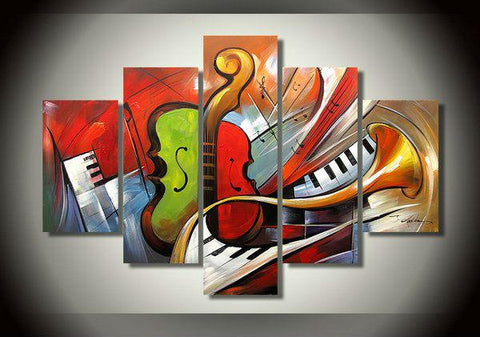 Music Painting, Simple Modern Painting, Living Room Paintings, 5 Piece Modern Wall Art Paintings, Extra Large Painting on Canvas-Grace Painting Crafts