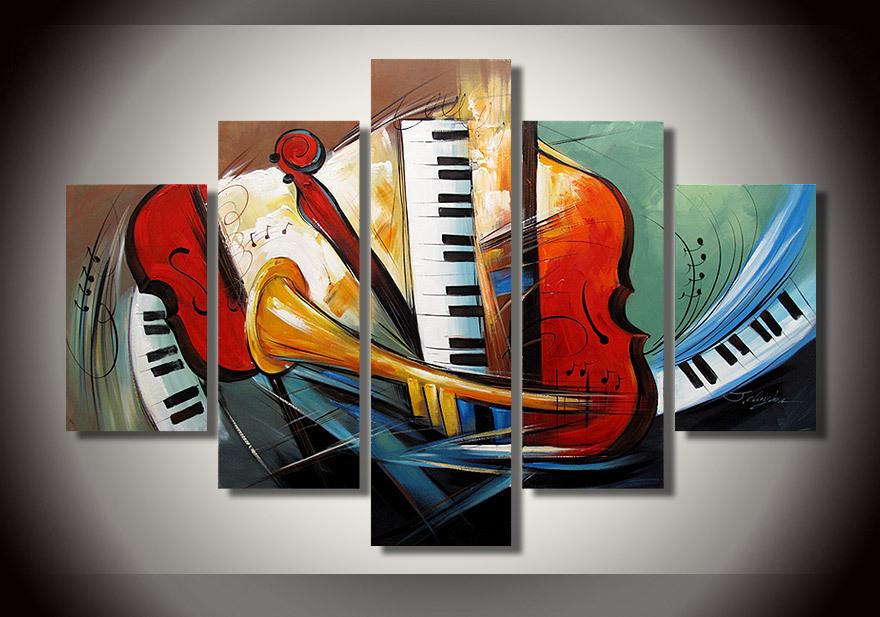 Electronic Organ Painting, Horn, Violin Painting, 5 Piece Modern Wall Art, Extra Large Painting-Grace Painting Crafts