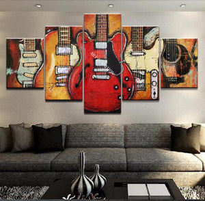 5 Piece Abstract Painting, Guitar Painting, Large Paintings for Living Room, Modern Abstract Painting, Musical Instrument Painting-Grace Painting Crafts