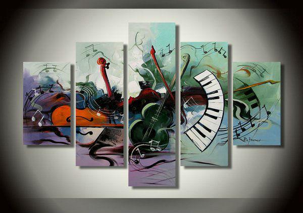 Abstract Painting, Violin, Electronic organ Painting, 5 Piece Abstract Wall Art, Musical Instrument Painting-Grace Painting Crafts