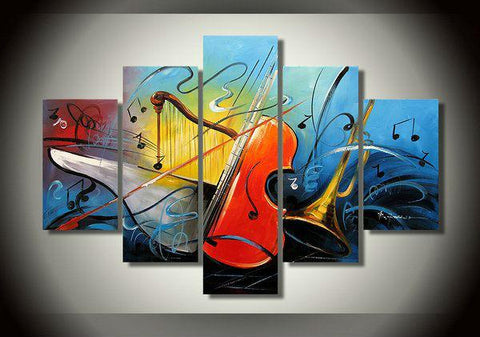 Modern Abstract Paintings, Living Room Modern Art, Music Painting, Violin Painting, Abstract Painting on Canvas, 5 Piece Canvas Painting-Grace Painting Crafts