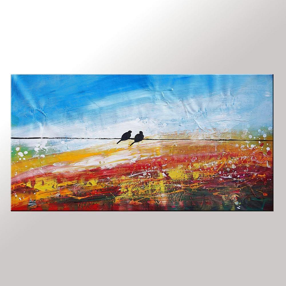 Modern Art, Love Birds Painting, Art for Sale, Abstract Art Painting, Bedroom Wall Art, Canvas Artwork-Grace Painting Crafts