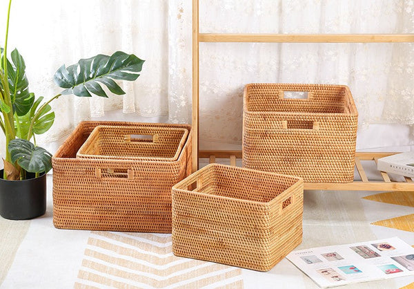 Storage Baskets for Kitchen, Woven Rattan Rectangular Storage Baskets, Wicker Storage Basket for Clothes, Storage Baskets for Bathroom, Storage Baskets for Toys-Grace Painting Crafts