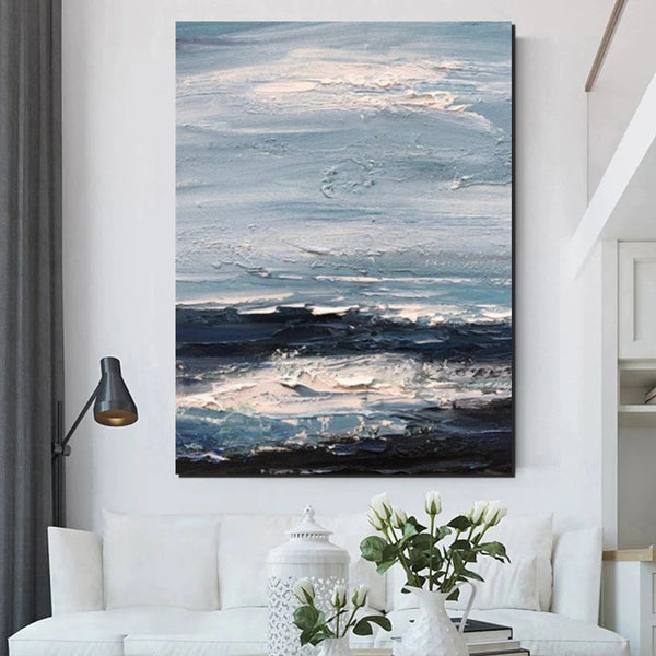 Contemporary Modern Art, Impasto Paintings, Blue Simple Modern Art, Living Room Wall Art Ideas, Palette Knife Paintings, Large Modern Art Ideas-Grace Painting Crafts