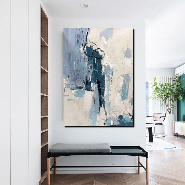 Living Room Abstract Paintings, Hand Painted Canvas Paintings, Large Wall Art Ideas, Heavy Texture Painting, Blue Modern Abstract Painting-Grace Painting Crafts