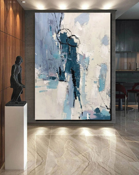 Living Room Abstract Paintings, Hand Painted Canvas Paintings, Large Wall Art Ideas, Heavy Texture Painting, Blue Modern Abstract Painting-Grace Painting Crafts