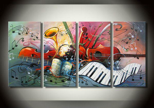 Violin Painting, Abstract Painting, Music Painting, 4 Panel Art Painting, Abstract Art on Canvas, Living Room Wall Art Paintings-Grace Painting Crafts