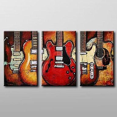 Modern Abstract Painting, 3 Piece Canvas Art, Red Abstract Painting, Electric Guitar Painting, Canvas Painting for Living Room-Grace Painting Crafts