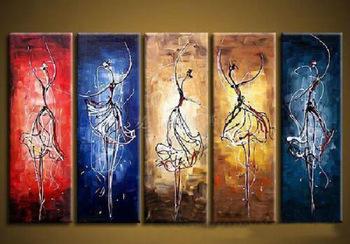 5 Piece Canvas Paintings, Ballet Dancer Painting, Dancing Girl Painting, Abstract Painting for Dining Room, Abstract Acrylic Painting on Canvas-Grace Painting Crafts